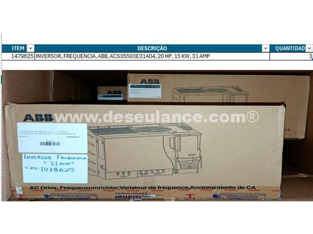 18/25078 - 03 INVERSORES DE FREQUÊNCIA M/ABB, 20HP, 15KW, 31A, 
