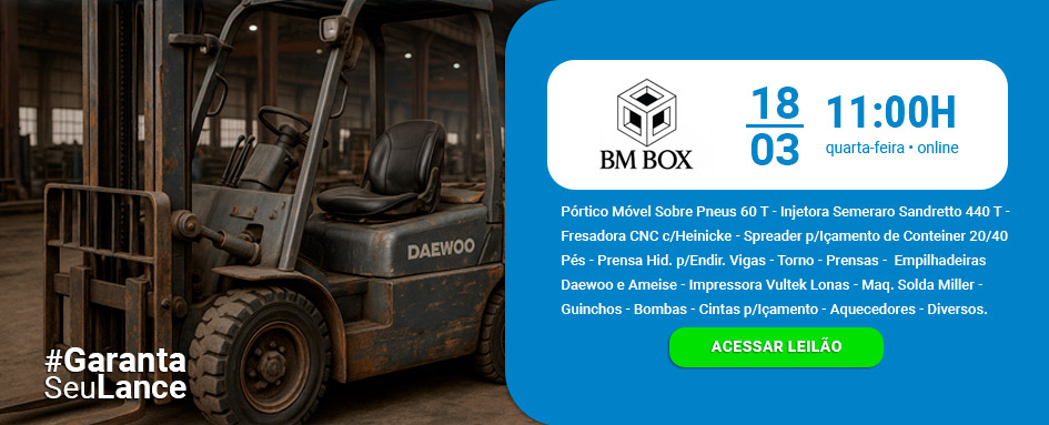 Leilão de Empilhadeira, fresadora e muito mais