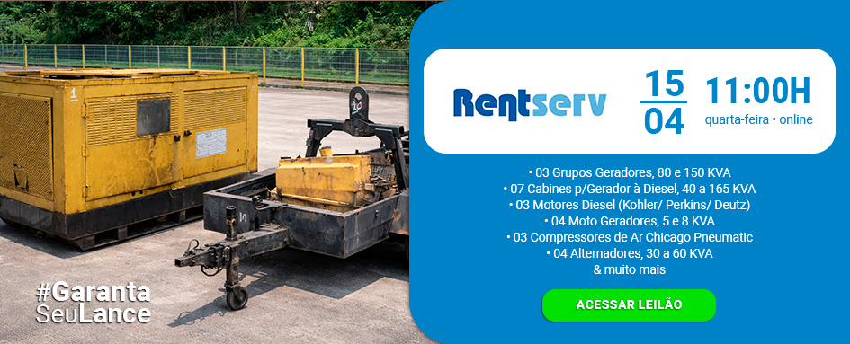 Leilão de Grupos geradores, motores diesel,  chassi rebocável & muito mais