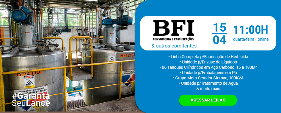 Leilão de Linha Completa p/Fabricação de Herbicida, Transformador e muito mais