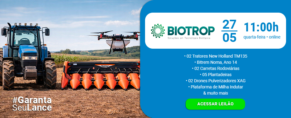 Leilão de tratores, drones, bitrem e equipamentos do setor agropecuário